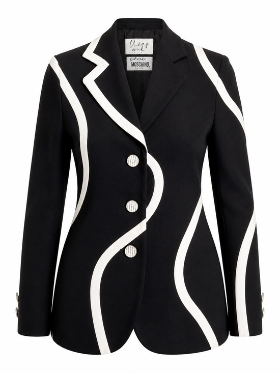Moschino Jackets & Blazers - Moschino Black Blazer with White Wavy Trim